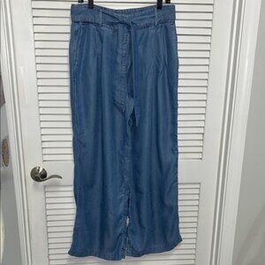 Ann Taylor Wide Leg Flowy Chambray Pants with Detachable Belt
